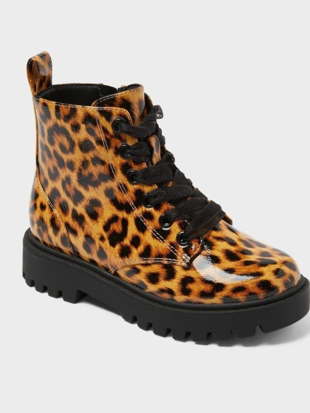 Target Art Class Kids Leopard Print Lug Sole Lace Up High Top Combat Boots Sz. 5
